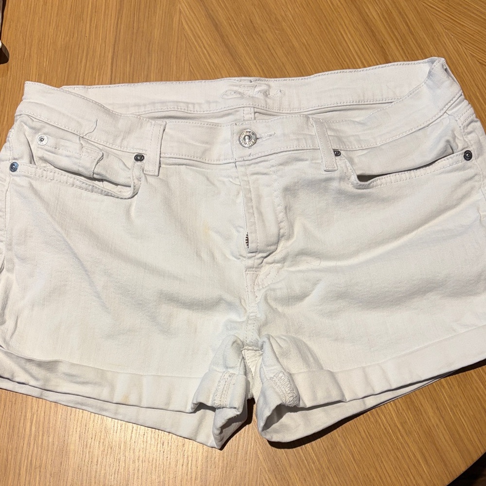 7 For All Mankind White Denim Cuffed Shorts